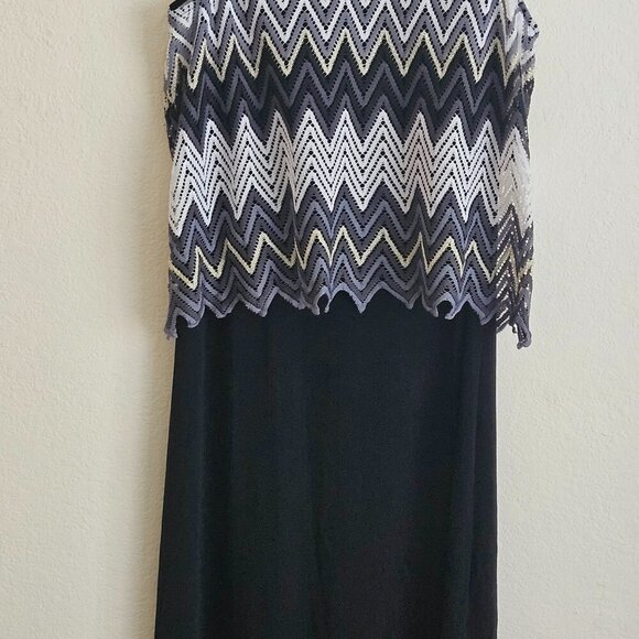 Black sleeveless maxi dress Party Cruise Chevron Stripes Knit crochet overlay XL - Picture 7 of 9